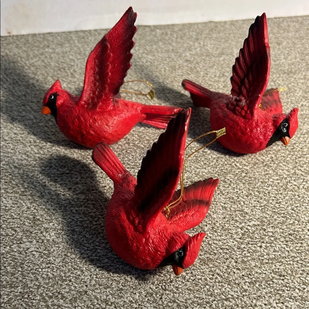 Red Cardinal Bird Ornament (Set of 3)